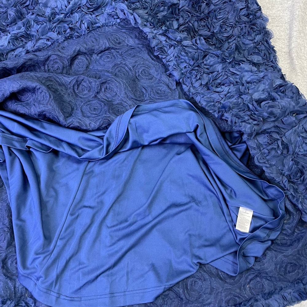 NEW Lulus Navy Blue Satin Strapless 3D Rosette Floral Maxi Gown XS Dress - Picture 12 of 16